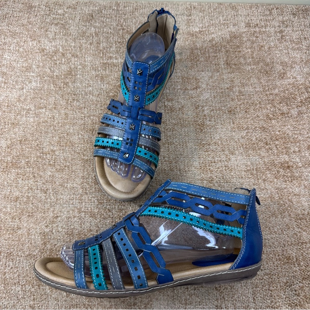 Earth Tidal Gladiator Sandals Sapphire Blue/Multi Leather. Size 11